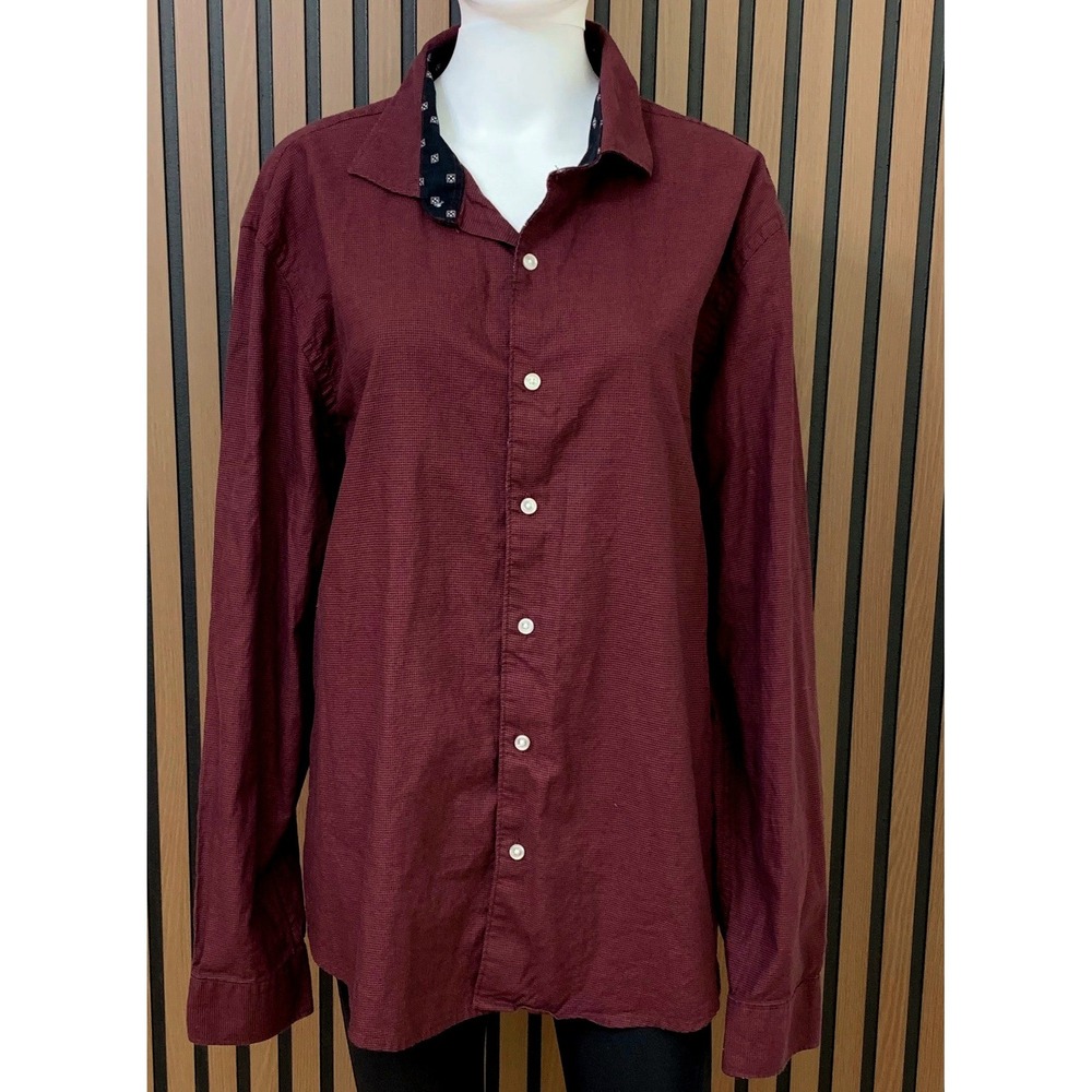 Ted Baker Men's‎ XL Burgundy Micro Houndstooth Long Sleeve Button Down Shirt